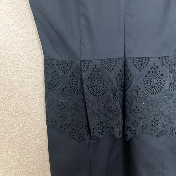 Elie Tahari Peplum Eyelet Dress Womens size 6 Black Neon Yellow Trim Knee Length - Picture 7 of 11